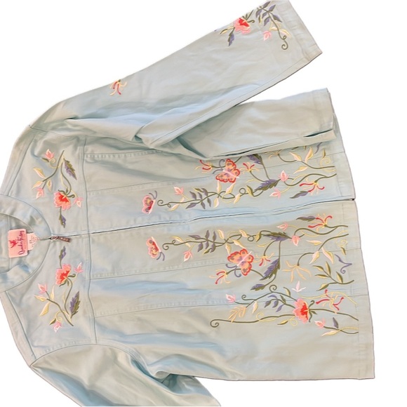 Women’s Blue Bomber Jacket with Floral Embroidery - Picture 2 of 3